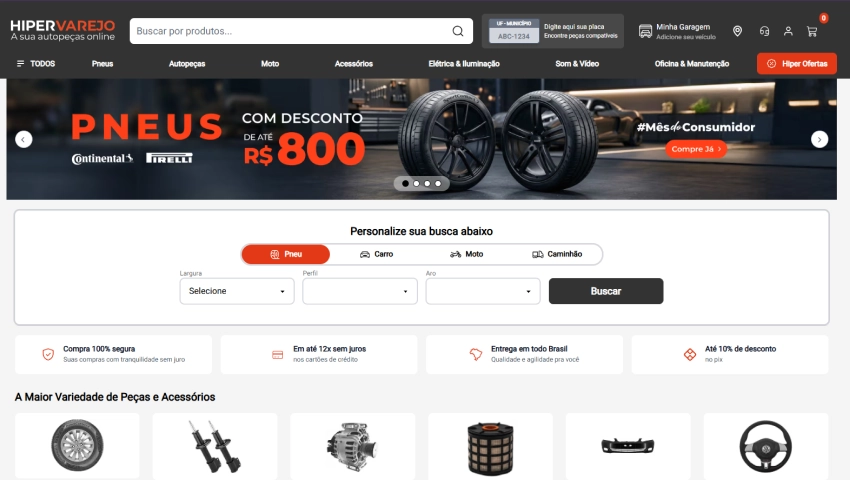 Imagem de pneus de alta performance disponíveis no site da Hipervarejo, ideal para quem busca autopeças, acessórios e pneus de qualidade. Encontre produtos diversos para seu carro, moto ou caminhão com descontos especiais.